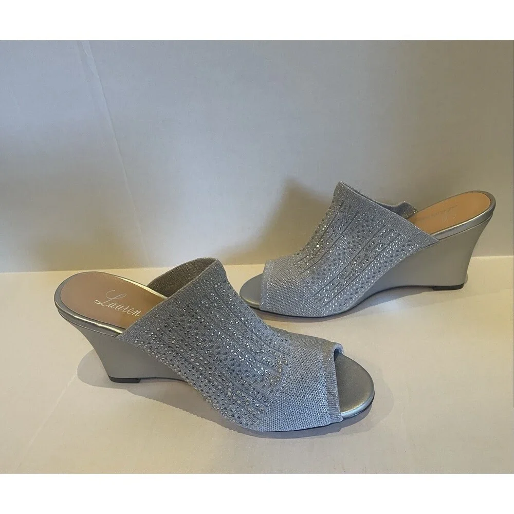 Lauren Lorraine Martha Silver Heels 9 NEW Sparkly Prom‎ Wedding Party Shoe